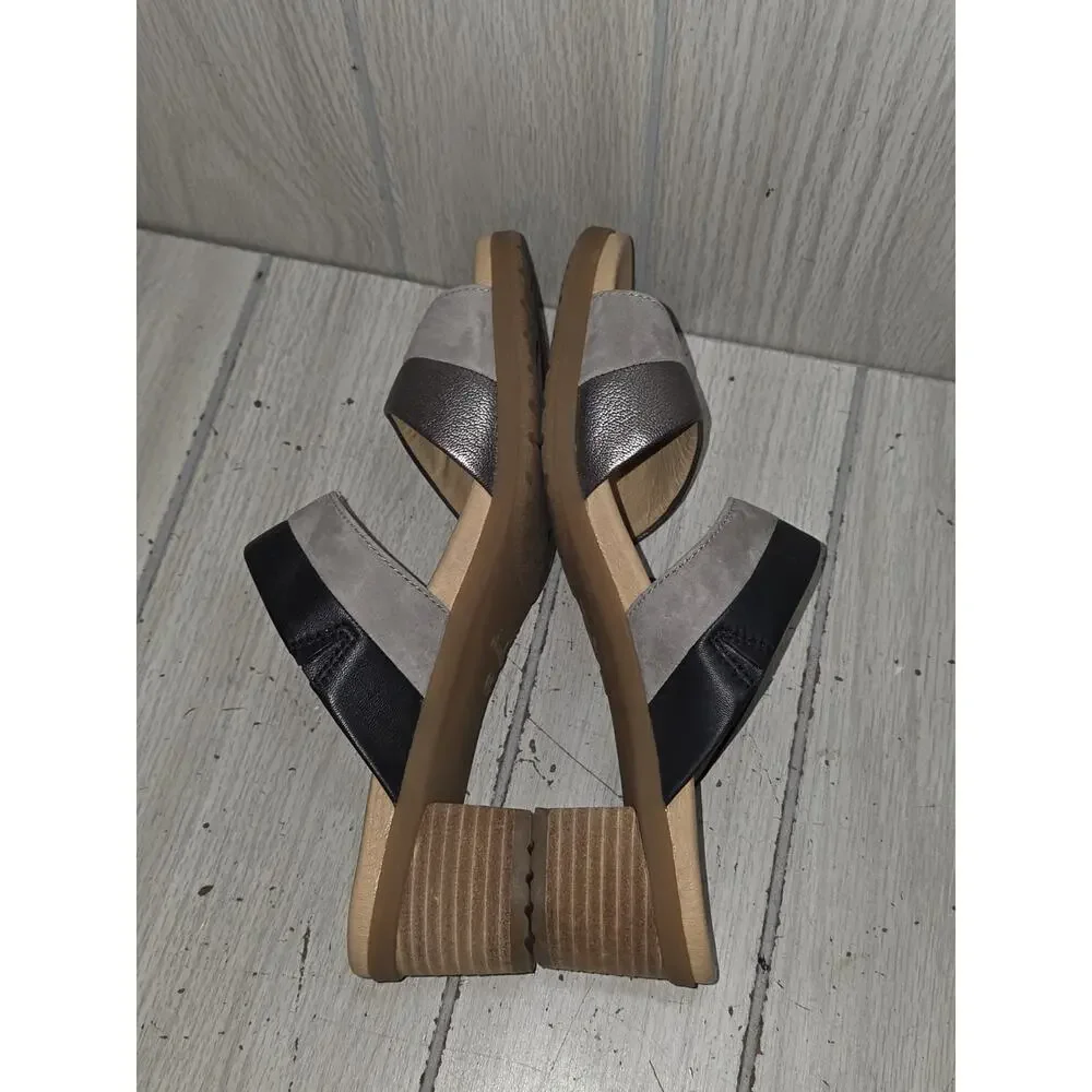 Dansko Theresa Slide Sandals Gray Black Leather Block Heel Shoes US 9 Boho